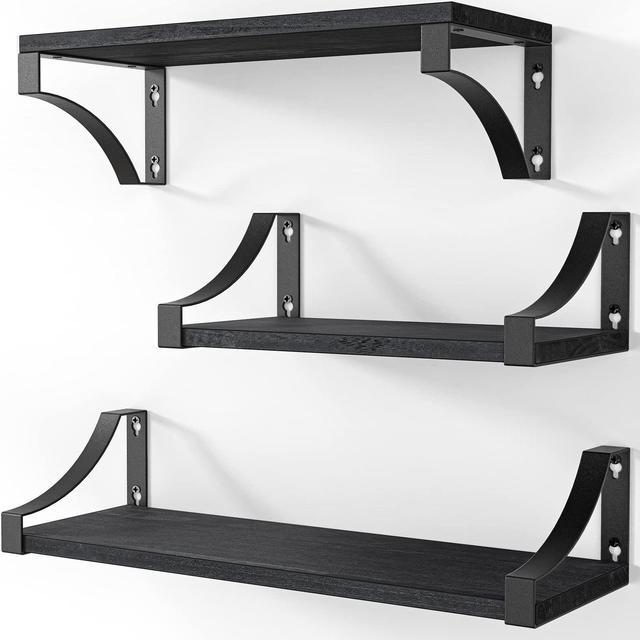 Black Floating Shelves - Wall Mounted - Set of 3 - Variety of