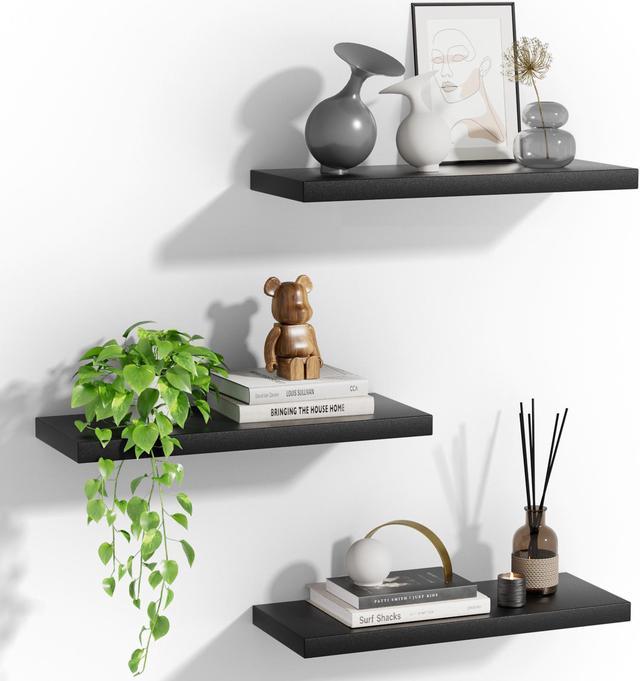 Floating Shelves Black, Wall Shelves with Invisible Brackets for