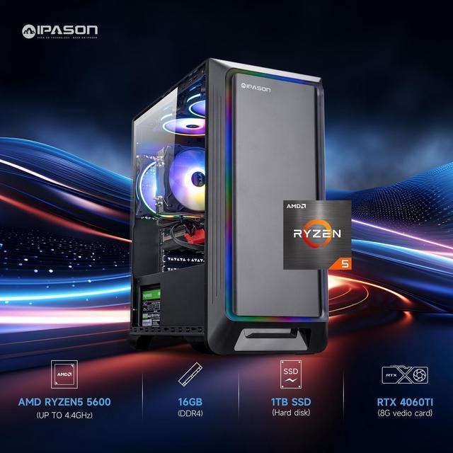 IPASON - Gaming desktop - AMD Ryzen 5 5600(6 core 3.5GHz) - NVIDIA RTX4060  Ti - DDR4 16GB 3200MHz - 1TB M.2 NVMe - 650W PSU - Windows 11 home - WIFI -  ...