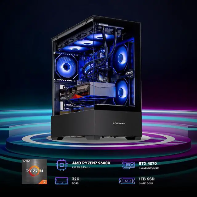 Alt view image 2 of 7 - IPASON - Gaming Desktop -AMD Ryzen5 9600X - GeForce RTX 4070 12G - 1TB M2 - 32GB DDR5 5600MHz 240MM AIO liquid cooler-Windows 11 home - Gaming PC