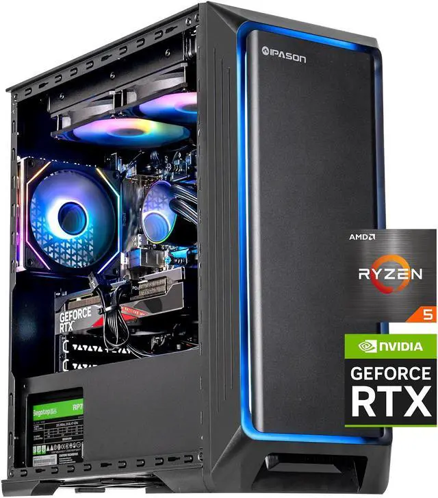 IPASON Gaming Desktop, Ryzen7 5700X3D, NVIDIA RTX4060Ti, 32GB DDR4 