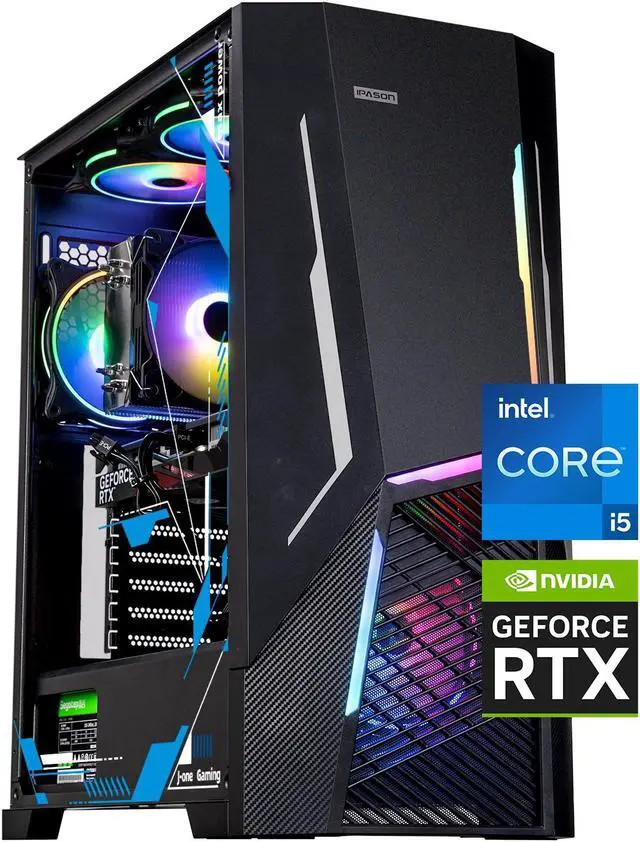 Main image of IPASON Gaming PC Desktop Intel i5 12400F(up to 4.4GHz) , RTX 4060, 1TB NVME SSD, 16GB DDR4 RAM , ATX case , Windows 11 Home 64-bit