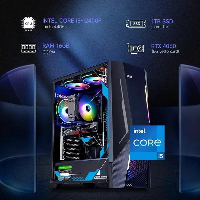 Alt view image 3 of 7 - IPASON Gaming PC Desktop Intel i5 12400F(up to 4.4GHz) , RTX 4060, 1TB NVME SSD, 16GB DDR4 RAM , ATX case , Windows 11 Home 64-bit