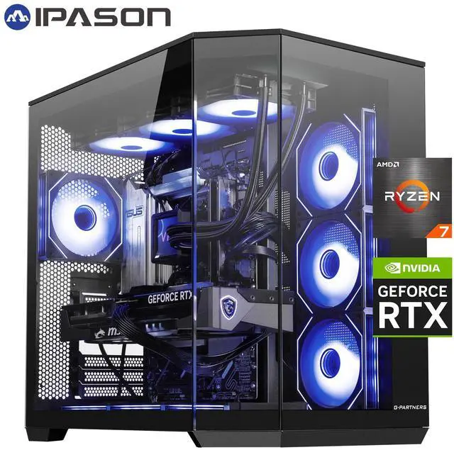 Main image of IPASON Gaming Desktop, AMD Ryzen7 9800X3D, NVIDIA RTX5080 16G, 32GB DDR5 RAM, 2TB M2 NVMe, X870-P, Windows 11 ,WIFI, 360mm Liquid Cooler, ARGB Fans, AI Ready,1250W Gold PSU, Prebuilt Gaming Pc