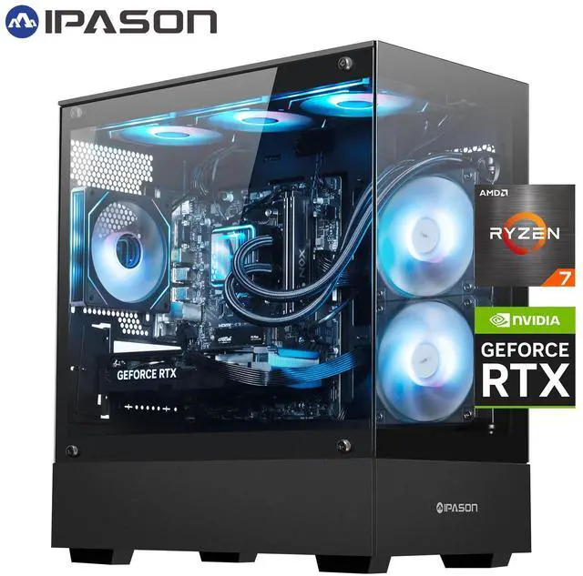 Main image of IPASON Gaming PC AMD Ryzen7 9700X, Geforce RTX5060 8G, 1TB NVME SSD, 32GB DDR5 RAM , 650W GOLD PSU ,240MM AIO liquid cooler , MSI B650M , Windows 11 , WIFI, Prebuilt Gaming Pc New computer