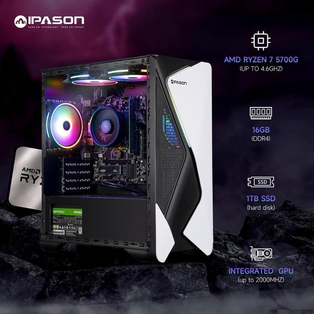 Alt view image 3 of 7 - IPASON   Gaming desktop    AMD Ryzen 7 5700G (up to 4.6GHz)   16GB DDR4 3200MHz    1TB M.2 NVMe    550W PSU    Windows 11 home    WIFI    Gaming PC