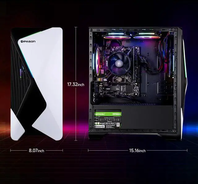 Alt view image 7 of 7 - IPASON - Gaming desktop - AMD Ryzen 5 5600G 6 core 3.9GHz - 16GB DDR4 3200MHz - 1TB M.2 NVMe - 550W PSU - Windows 11 home - WIFI - Gaming PC