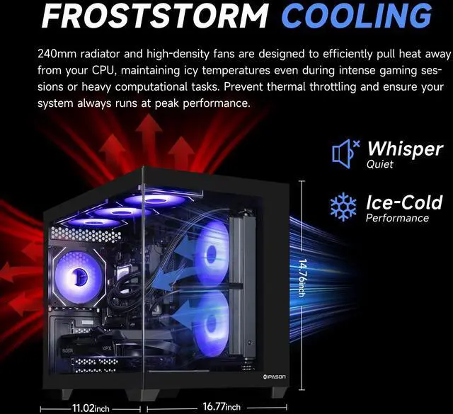 Alt view image 3 of 7 - IPASON Gaming Desktop PC,AMD Ryzen5 9600X,Geforce RTX 5060 8G,32GB DDR5,1TB NVMe SSD,Wi-Fi,Liquid Cooler,Windows 11 Home,Prebuilt Pc Computer