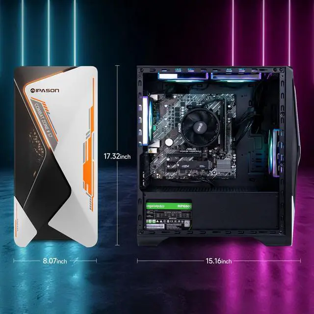Alt view image 7 of 7 - IPASON - Gaming desktop - AMD Ryzen 5 5600GT 6 core  up to 4.6GHz - 16GB DDR4 3200MHz - 1TB M.2 NVMe - 550W PSU - Windows 11 home - WIFI - Gaming PC