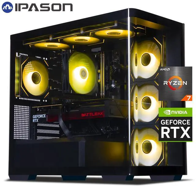 Main image of IPASON Ryvex Gaming Desktop, Ryzen 7 7800X3D, NVIDIA RTX5060Ti ,32GB DDR5 RAM, 1TB M.2 NVMe,Windows 11 home,B850M-E WIFI, ARGB Fans, AI Ready,650W Gold PSU, Prebuilt Gaming Pc,new computer