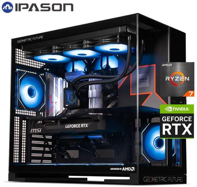 Main image of IPASON Zyron Gaming Desktop, AMD Ryzen7 9800X3D, NVIDIA RTX5080 16G, 32GB DDR5 RAM, 2TB M2 NVMe, Windows 11 ,WIFI, 360mm Liquid Cooler, ARGB Fans, AI Ready,1250W Gold PSU, Prebuilt Gaming Pc