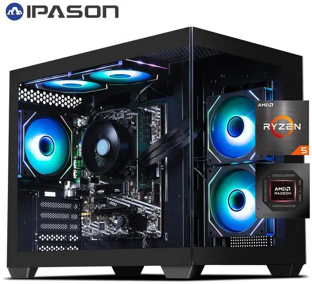 Main image of IPASON - Gaming desktop - Upgrade from AMD Ryzen 5 5600G To Ryzen 5  5600GT 6 core  up to 4.6GHz - 16GB DDR4 3200MHz - 1TB M.2 NVMe - 550W PSU - Windows 11 home - WIFI - Gaming PC