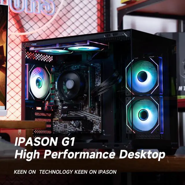 Alt view image 6 of 7 - IPASON - Gaming desktop - Upgrade from AMD Ryzen 5 5600G To Ryzen 5  5600GT 6 core  up to 4.6GHz - 16GB DDR4 3200MHz - 1TB M.2 NVMe - 550W PSU - Windows 11 home - WIFI - Gaming PC