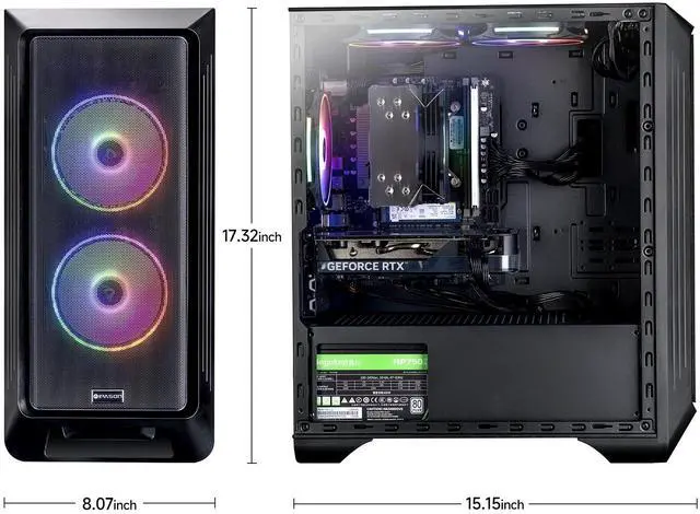 Alt view image 4 of 5 - IPASON   Gaming Desktop, Intel i5 13400F, NVIDIA RTX 4060 8GB, 16GB DDR4 RAM, 1TB M.2 NVMe SSD,Windows 11 home,WIFI, Air Cooler ,  ARGB Fans , Pc for Gaming Design Office , Prebuilt Gaming Pc