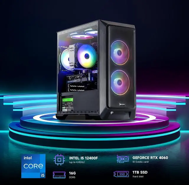 Alt view image 2 of 5 - IPASON   Gaming Desktop, Intel i5 13400F, NVIDIA RTX 4060 8GB, 16GB DDR4 RAM, 1TB M.2 NVMe SSD,Windows 11 home,WIFI, Air Cooler ,  ARGB Fans , Pc for Gaming Design Office , Prebuilt Gaming Pc
