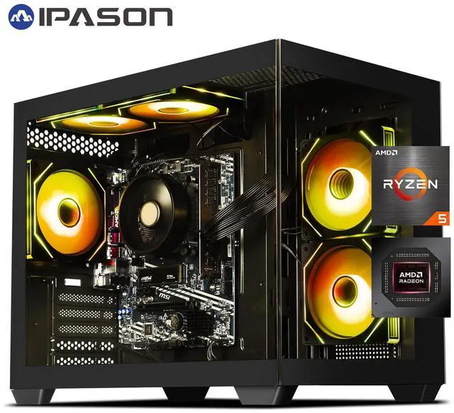 IPASON - Gaming desktop - AMD Ryzen 5 5600GT 6 core  up to 4.6GHz - 16GB DDR4 3200MHz - 1TB M.2 NVMe - 550W PSU - Windows 11 home - WIFI - Gaming PC