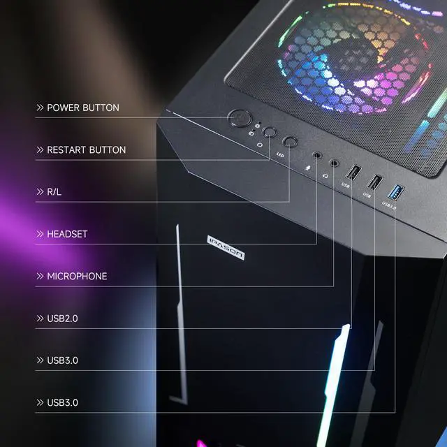 Alt view image 5 of 7 - IPASON Gaming PC Desktop Intel Core I7 12700F 2.1 GHz, NVIDIA RTX 3060 , 1TB SSD, 16GB DDR4 RAM 3200, 650W PSU, Windows 11 Home