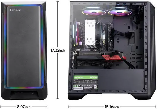 Alt view image 3 of 4 - IPASON - Gaming desktop - AMD Ryzen 5 5600(6 core 3.5GHz) for free - Radeon RX 7600 8GB GDDR6 Graphics-16GB DDR4 3200MHz - 1TB M.2 NVMe - 650W PSU - Windows 11 home - Gaming PC