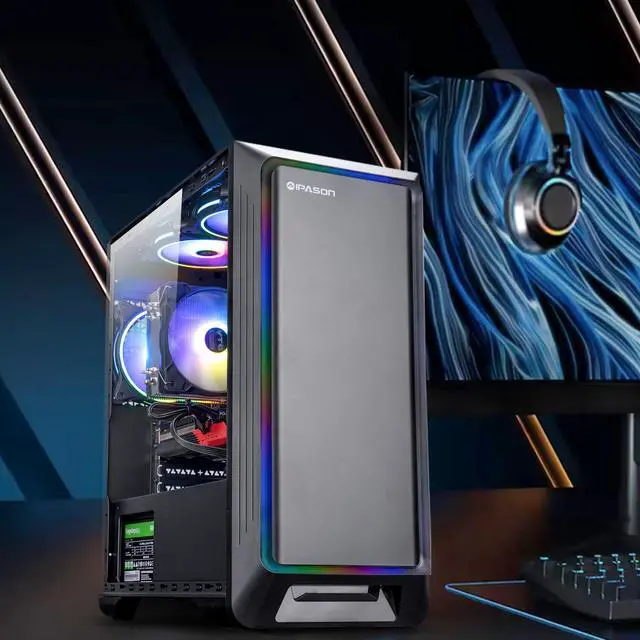 Alt view image 2 of 4 - IPASON - Gaming desktop - AMD Ryzen 5 5600(6 core 3.5GHz) for free - Radeon RX 7600 8GB GDDR6 Graphics-16GB DDR4 3200MHz - 1TB M.2 NVMe - 650W PSU - Windows 11 home - Gaming PC