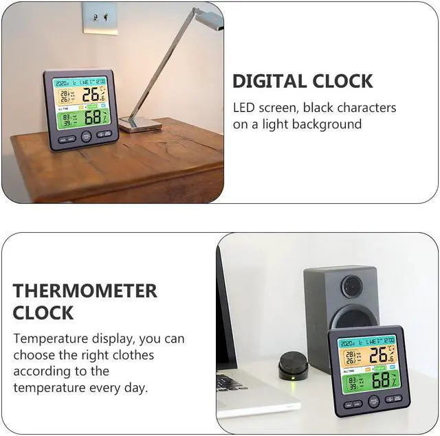 Alt view image 3 of 7 - 1pc Practical Durable Convenient Multipurpose Home Hygrothermograph Thermometer Clock Hygrometer Clock