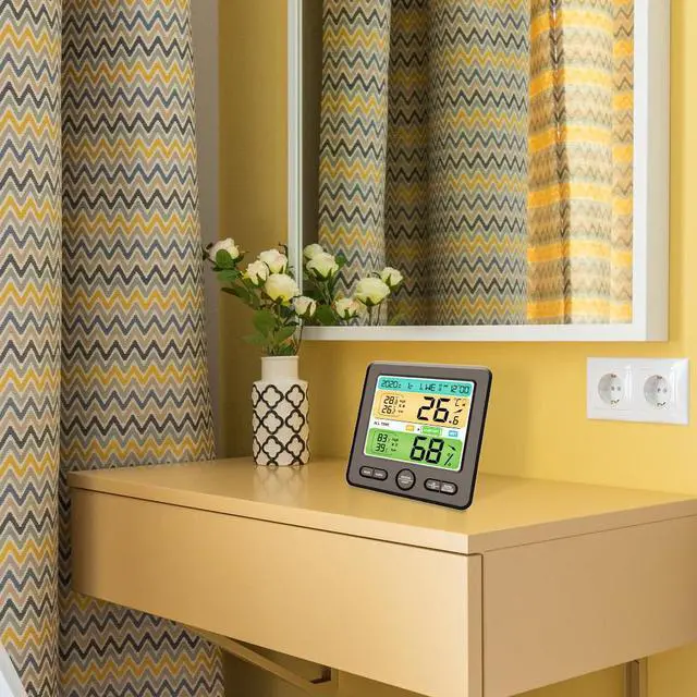 Alt view image 6 of 7 - 1pc Practical Durable Convenient Multipurpose Home Hygrothermograph Thermometer Clock Hygrometer Clock