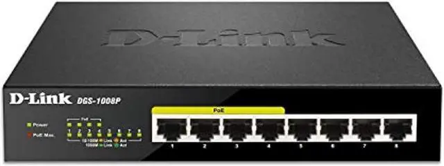 Alt view image 3 of 10 - D-Link DGS-1008P 8-Port Gigabit Unmanaged Desktop Switch w/ 4 PoE Ports
