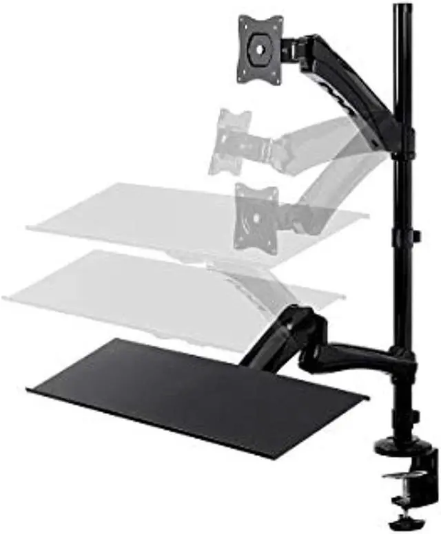 Alt view image 4 of 20 - Monoprice Sit-Stand Articulating Monitor and Keyboard Workstation | Made of High-Grade Aluminum and Steel