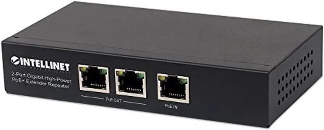Alt view image 8 of 9 - Intellinet 2-Port Gigabit High-Power PoE+ Extender Repeater, IEEE 802.3at/af Compliant Range Extender, 100 m (328 ft.) Additional Range, 2 PSE Ports, Metal