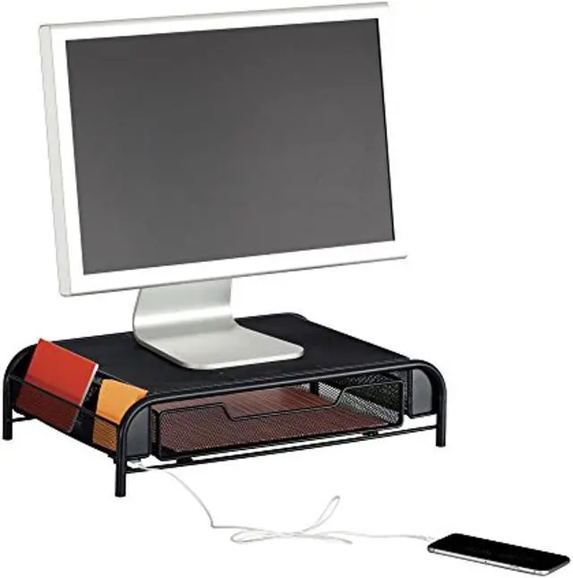 Alt view image 2 of 6 - safco products 3230bl onyx mesh powered charging station monitor stand with usb port, black