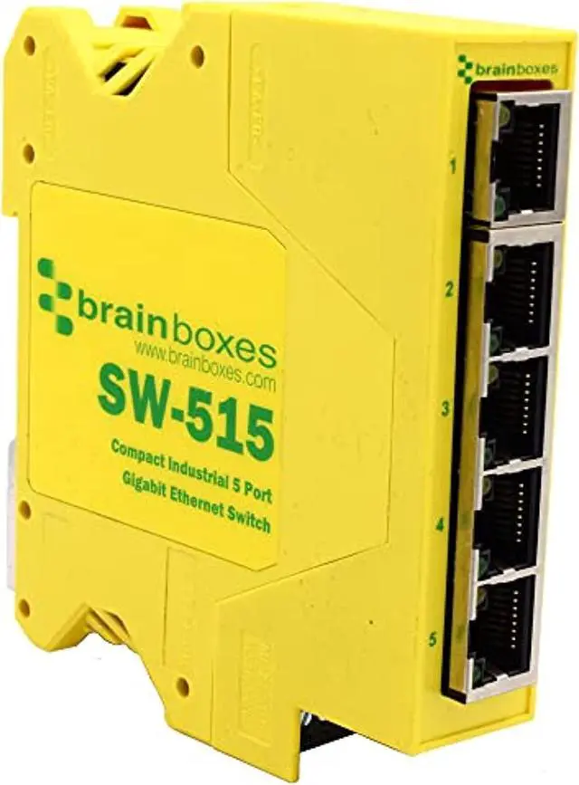 Alt view image 5 of 10 - Brainboxes - SW-515 - Brainboxes Compact Industrial 5 Port Gigabit Ethernet Switch DIN Rail Mountable - 5 Ports - TAA