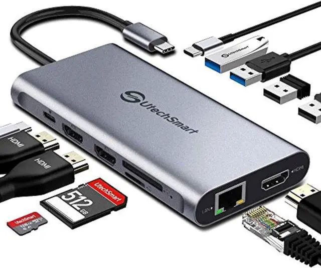 Main image of USB C Hub, USB C Docking Station, UtechSmart Triple Display 12 in 1 Type C Laptop Dock Station Adapter Compatible for MacBook and Windows(3HDMI PD3.0 SD TF Card Reader Gigabit Ethernet 4USB Ports)
