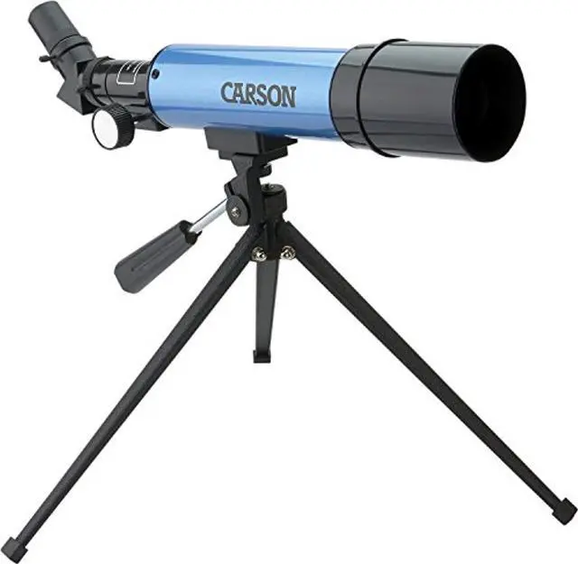 Alt view image 2 of 2 - carson aim refractor type 18x-80x power telescope with tabletop tripod (mtel-50)