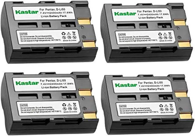Main image of kastar battery (4x) for pentax d-li50 konica minolta np-400 samsung slb-1647 sigma bp-21 and pentax k10 k10d k20 k20d minolta a-5 a-7 dimage a1 a2 dynax 5d 7d maxxum 5d 7d samsung