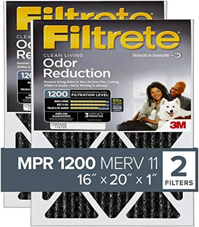 Main image of filtrete 16x20x1, ac furnace air filter, mpr 1200, allergen defense odor reduction, 2-pack (exact dimensions 15.719 x 19.719 x 0.84)
