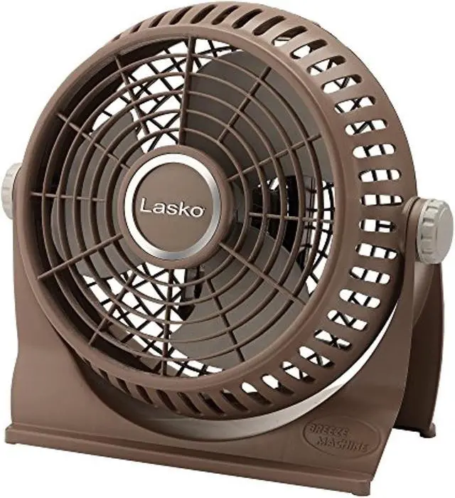 Main image of lasko 505 small desk fan with10-inch pivoting head, portable electric plug-in table fan creates a quiet personal cooling breeze, ideal for travel, bedroom, dorm, and office - bronz