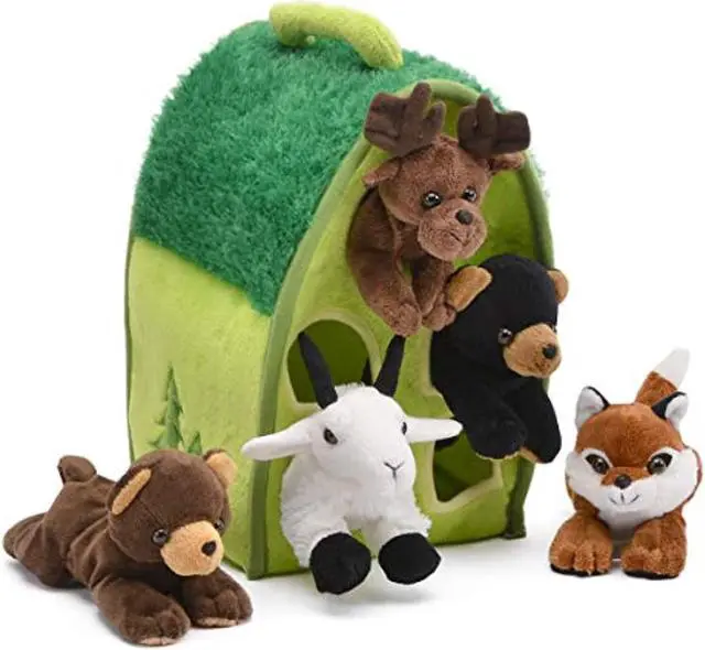 Alt view image 4 of 4 - Forest Animal House with 5 Animals( 2 Bears, Moose, Frog, Fox)