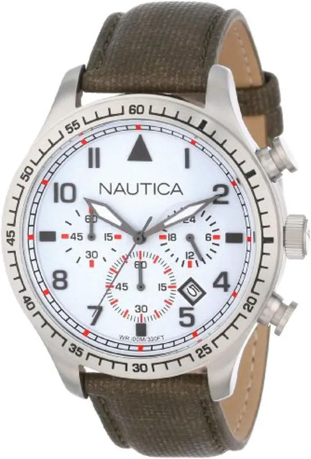 Alt view image 3 of 3 - Nautica Men's BFD 105 Stainless Steel Case Grey Canvas Band A16580G Chrono Watch