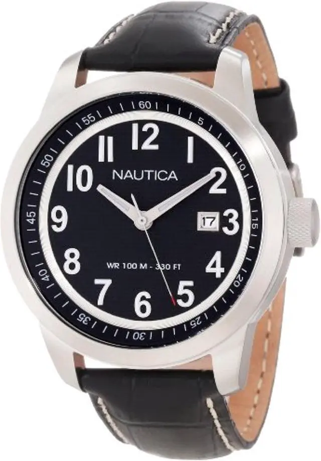 Alt view image 5 of 5 - Nautica Men's N13604G Black Crocodile Leather Quartz Watch with Black Dial