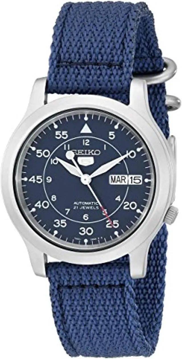 Main image of seiko men's snk807 seiko 5 automatic stainless steel watch with blue canvas band