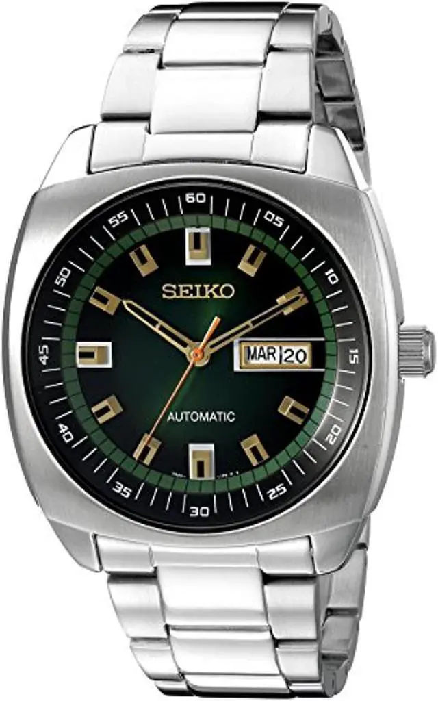 Main image of seiko men's snkm97 analog green dial automatic silver stainless steel watch