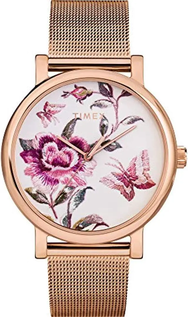 Main image of timex women's tw2u19500 full bloom 38mm rose gold-tone/pink stainless steel mesh bracelet watch