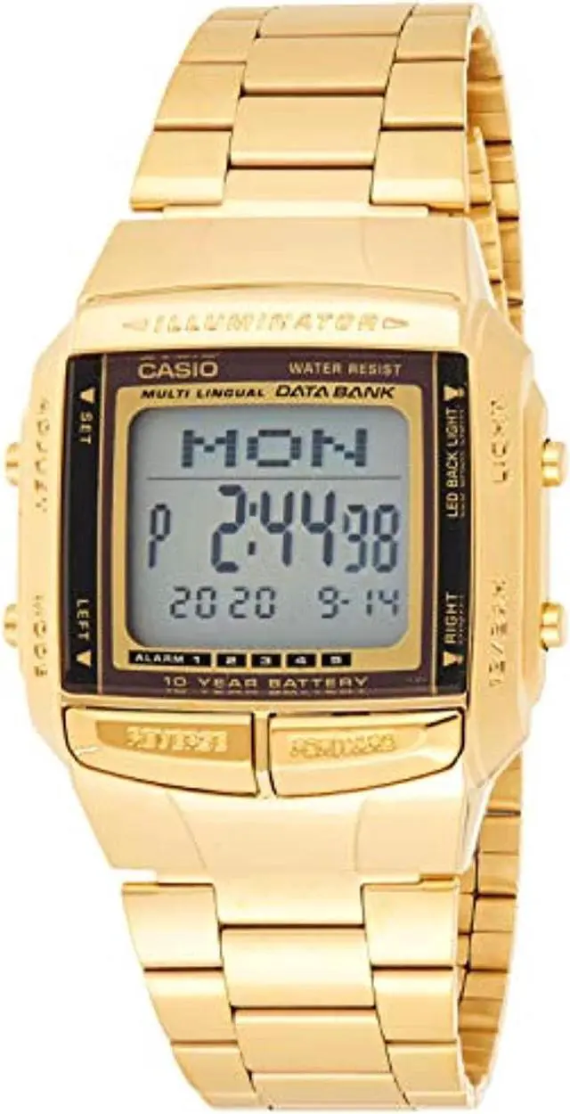Alt view image 5 of 11 - Casio DB-360G-9A Casual Gold Multi-lingual Digital Watch w/ Databank Chronograph