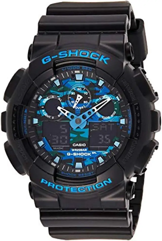 Alt view image 3 of 10 - Casio G-Shock Black and Blue Ana-Digi Sports Watch GA100CB-1A