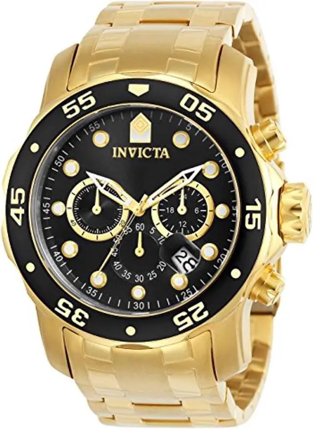 Alt view image 8 of 13 - Invicta 0072 Pro Diver Black Dial Gold Plated Chronograph Men's Watch