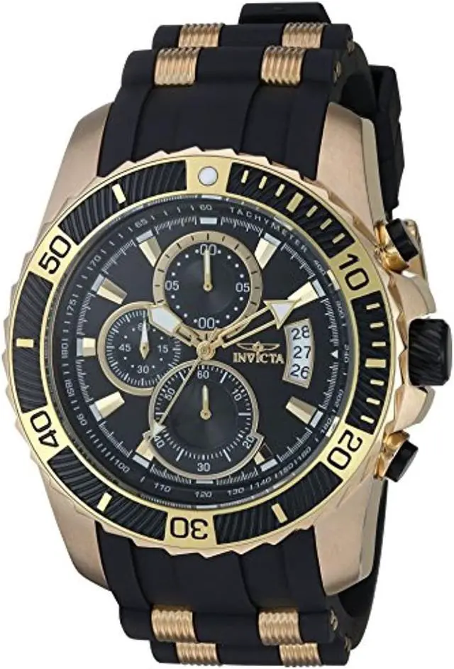 Alt view image 14 of 14 - Invicta 22430 Men's Pro Diver Chronograph Black Silicone & Pu Black Dial 18K Gp Ss Watch