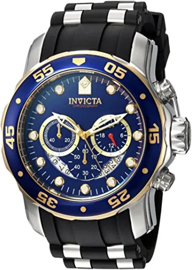 Alt view image 14 of 14 - Invicta 22971 Men's Pro Diver Chronograph Black Silicone Blue Dial Two-Tone Bezel Watch
