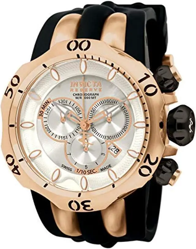 Alt view image 18 of 18 - Invicta 10832 Men's Reserve Venom Rose Gold Tone Silver Dial Rubber Strap Chrono
