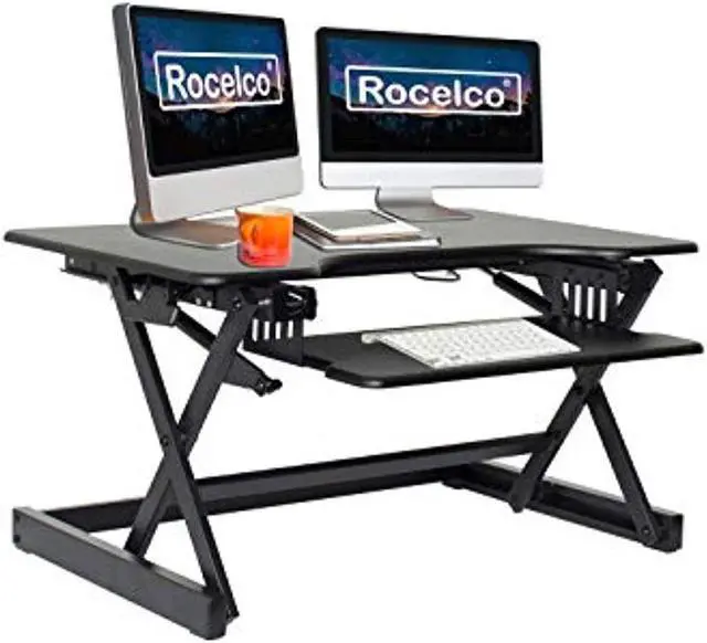 Main image of Rocelco Height Adjustable Standing Desk Riser with Easy Up-Down Handles (Black)
