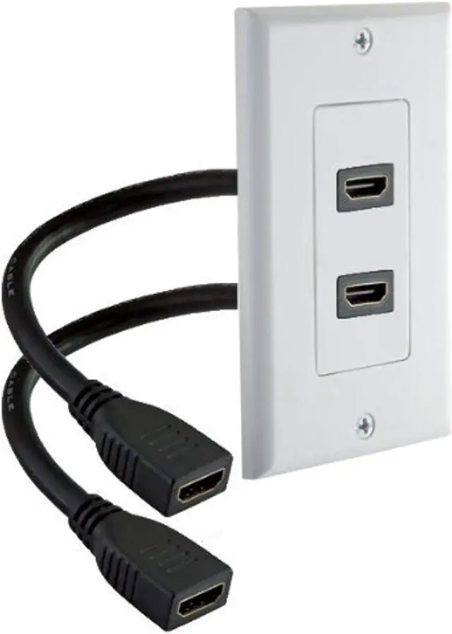 Alt view image 4 of 4 - imbaprice  hdmi pigtail wall plate builtin flexible hispeed hdmi cable with ethernet dual port 2 port white