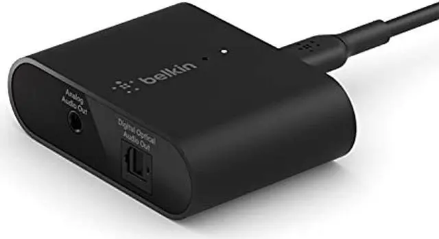Main image of belkinsoundformconnectairplay2 audio adapter receiverfor wireless streamingwithoptical and 3.5mmspeaker inputs for iphone, ipad, macmini, macbook pro andotherairplayenabled devices